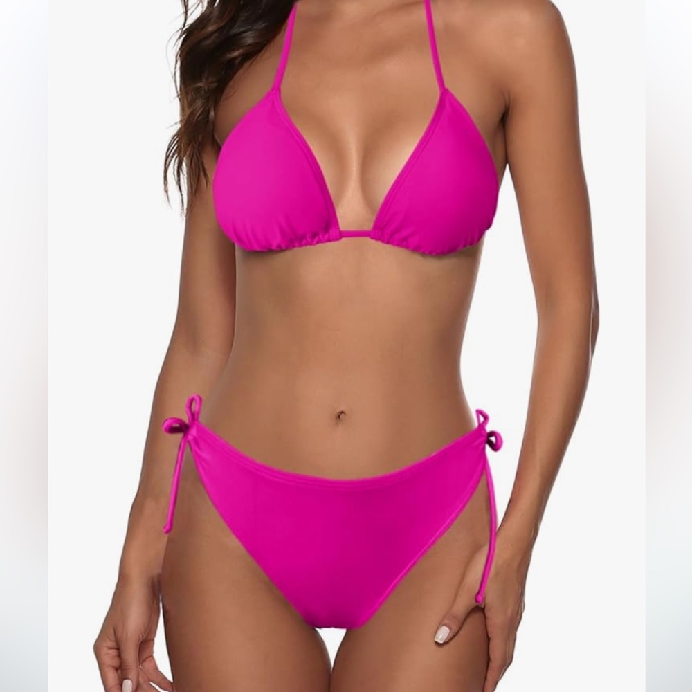 Zonsaoja Women String Bikini Set Halter Side Tie Two Piece Swimsuit Triangle